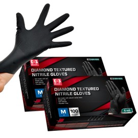 Jointown Basic Heavy Duty Nitrile Gloves, 8 Mil Black Mechanic Disposable Glove Medium with Raised Diamond Texture, Latex Free, Powder Free Industrial Automotive Work Glove Box of 200