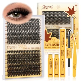QUEWEL DIY Lash Extension Kit, 280Pcs 40D+50D 3D Effect Lash Clusters 10-18mm Volume Individual Lashes with Lash Bond and Seal and Lash Tweezers Easy DIY at Home(40D+50D 3D Kit)