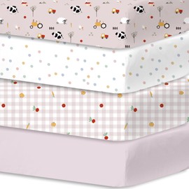 Little Grape Land Pack of 4 fitted sheets 60 x 120 cm for baby and cot beds, breathable microfibre baby bed sheets, Oeko-Tex certified cot mattress sheets, pink willow