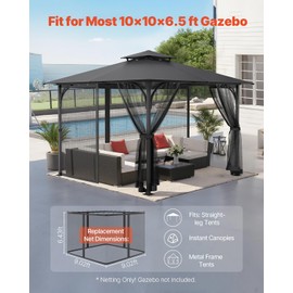 VEVOR Gazebo Netting Replacement, Fit Most 10 x 10 x 6.5 FT Gazebo Curtain, Outdoor Garden Net, 4-Panel Sidewall Mesh Net, Patio Midge Netting with Double Zipper, Canopy Screen (Netting Only)