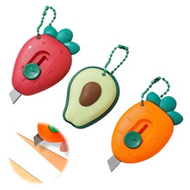 Coollooda Cardboard Cutter 3 Pack [2026 New Arrival] 3 in 1 Function, Vegetable and Fruit Shape, Safe, Portable Paper Cutter, Auto Locking Function, Cardboard, Telescopic, Envelope Keychain, Soft