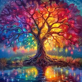 ZYJBD Tree of Life Diamond Painting, Adult Diamond Painting Pictures, Tree of Life, Colourful Magic Tree Diamond Painting, 5D Diamond Painting for Gift, Home, Wall Decoration, 30 x 30 cm