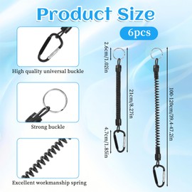 Pack of 6 Spiral Key Fob Elastic Fishing Lanyards Coil Springs Key Chain with Carabiner Extend to 120 cm for Hiking Camping Fishing Pliers Fish Tool Keys and Outdoor Hunting