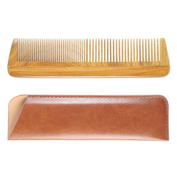 Onedor Handmade Hair Comb Made of 100% Natural Green Sandalwood, Antistatic Sandalwood Scent, Natural Hair Detangler, Wooden Comb, Fine with Wide Tooth (2-in-1 Comb)