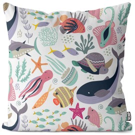 VOID Sea Creatures Fish Children's Cushion Cover Sofa Cushion Decorative Outdoor Cushion Decorative Cushion Cover Size: 50 x 50 cm