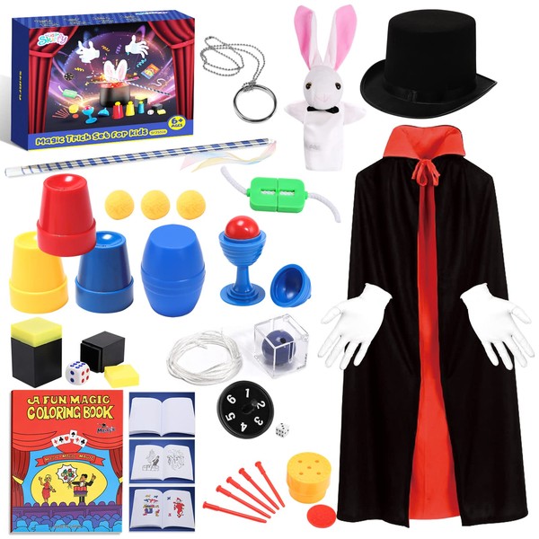 Skirfy Magic Tricks-Magic Kit for Kids Age 6-8,Magic Set with Magician Costume,Magic Wand,Ideal New Years Gifts for Kids Boys Girls Ages 6 7 8 9 10 11 12