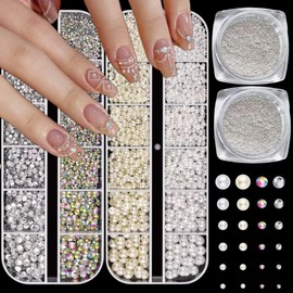 4 Pack Flatback Rhinestones for Bedazzling and Acrylic Nail Pearls Gems and Charms for Nail Art DIY Crafts Decorations, Bedazzler kit for Nail Charms, with Pickup Pencil and Tweezers
