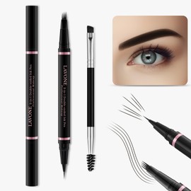 LAVONE- 【Kit de maquillaje para cejas con lápiz】: Kit de cejas LAVONE con lápiz de cejas microblading 2 en 1, pomada para cejas, delineador de ojos y cepillo de cejas de doble punta. Delinea, define y