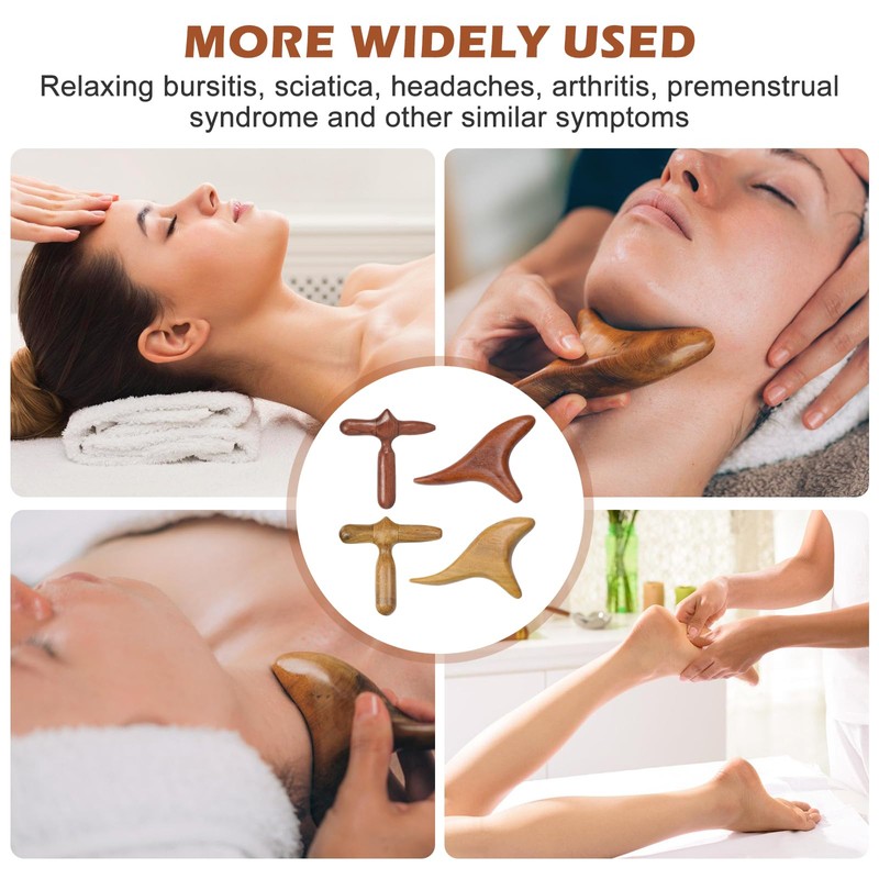 Set of 4 Wooden Massage Sticks, Triangular Knobble, Trigger Massage