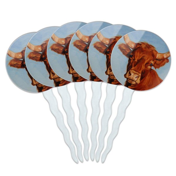 GRAPHICS & MORE Brown Cow Cattle Horns Cupcake Picks Toppers