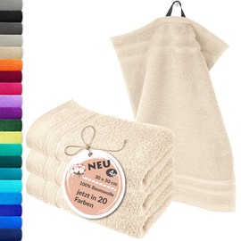 Lashuma Hand Towel Set 30 x 50 cm - Set of 4 Guest Towels in Natural, London Fluffy Guest Towels for the Face, Children and Guests