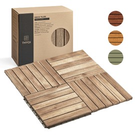 THYOI 10 Pcs Interlocking Deck Tiles, Waterproof Acacia Wood Patio Flooring for Balcony & Outdoor Use (White, 10 Pcs - 12.1 Square Ft)