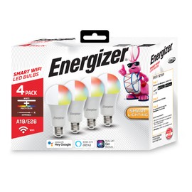 Energizer Connect Smart A19 LED White & Multi-Color RGB Light Bulb with Voice Control and Remote Access Through Your Smartphone | Compatible with Alexa and Google Assistant, 4 Pack