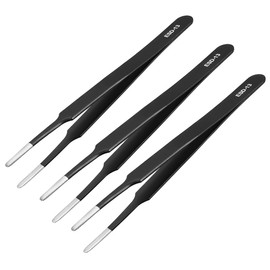 Sourcingmap ESD Anti-Static Stainless Steel Tweezers Blunt Tip Non-Magnetic 4.8 Inch Long, 3pcs