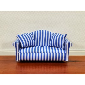 Streets Ahead Dollhouse Sofa Couch Modern Blue & White Striped 1:12 Scale Miniature Furniture