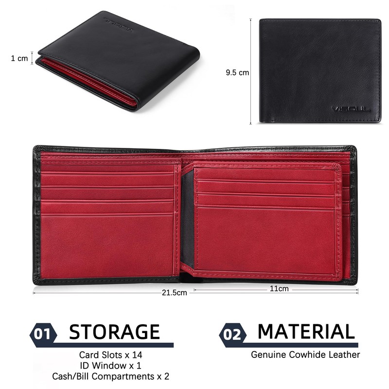 VISOUL Men's Leather Wallet with ID Window, RFID Protection, Genuine