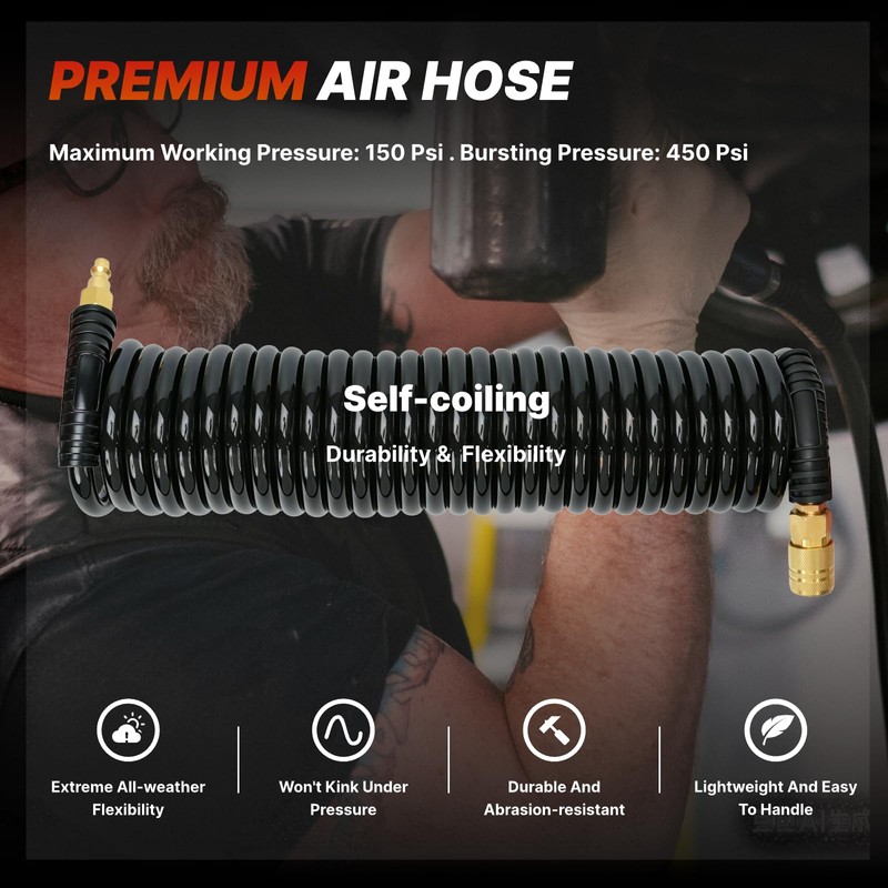Txecpro 2 Pack Polyurethane Recoil Air Hose, Air Compressor Hose