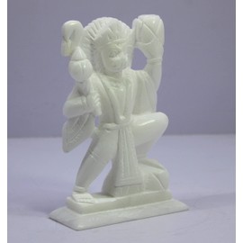 ESPLANADE Marble Hanuman Anjaneya Pavan Putra Idol Murti Moorti Statue - White - 6.3" Inches