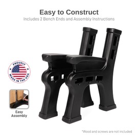RTS Home Accents Custom Length Lightweight Indoor or Outdoor Bench Ends with Backrest and Armrest (Wood & Screws Sold Separately), Black