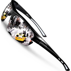 SIPLION Men's Polarized Sunglasses Sports Glasses for Cycling Fishing Golf TR90 Superlight Frame (Black Frame/Silver Lens(Mirrored)-upgrade, As the picture)