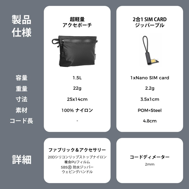NextPacker Ultra Light Pouch with Double Side Zipper for Tech,