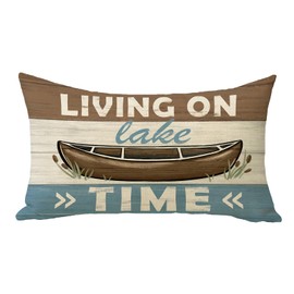 Fjfz Living on Lake Time Lumbar Decorative Throw Pillow Cover 12 x 20, Rectangular Boat Lakehouse Stripes Outdoor Home Decor, Spring Summer Farmhouse Rustic Couch Cushion Case
