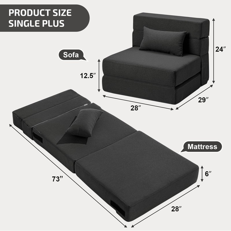 SUYOLS Folding Sofa Bed with Pillow- Convertible Chair Floor Couch