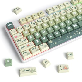 Owpkeenthy XDA PBT Keycaps 75 Percent, 133 Keys Green Custom Gaming Keycaps 5 Side Dye Sublimation for ANSI & ISO Layouts Cherry Gateron MX Switches Mechanical Keyboard (Light Green)