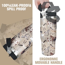 Jizrecly 30 oz Horse Tumbler With Handle and Straw, 30oz Horse Flip Straw Tumbler Insulated Coffee Travel Mugs Cup Water Bottle Horse Gifts for Horse Lovers Women Girls