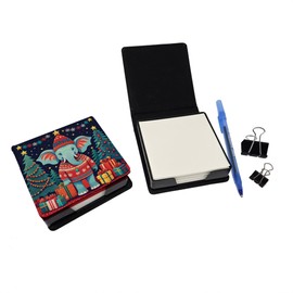 Caroline's Treasures Elephant Christmas PU Leather Note Paper Holder with Artist-Designed Cover, Desk Accessory, Office Gift