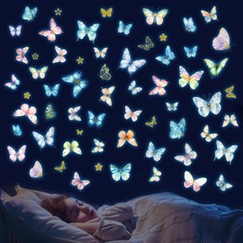 121Pcs Glow in The Dark Butterfly Wall Stickers Colorful Butterfly Wall Decor Luminous Butterflies Wall Decals for Girls Room, Peel and Stick Removable Butterfly Room Decor for Playroom Nursery