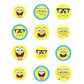 Handmade 12 Spongebob Squarepants edible paper, cupcake cookie toppers CHOOSE SIZE - 3 in