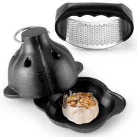 GerdfeiTawtab Cast Iron Garlic Roaster, Pre-Seasoned Smoker Roaster Box With Stainless Steel Garlic Press, for Smoky Garlic Mushroom Vegetable Meat Picnic Camping Patio Backyard Indoor Outdoor