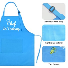 Kids Apron Chef Hat Set Chef in Training Child Apron with 2 Pockets for Boys Girls Adjustable Kitchen Cooking Baking Painting (Pink)