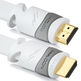 deleyCON 3.0 m Flat HDMI Cable - Compatible with HDMI 2.0 to 1.4 - UHD 4K HDR 3D 1080p 2160p ARC - High Speed with Ethernet - White