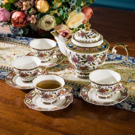 ACMLIFE Fine Bone China Tea Set for 4, English Vintage Tea Set for Adults, Afternoon Tea Sets for Women Tea Party or Gift Giving