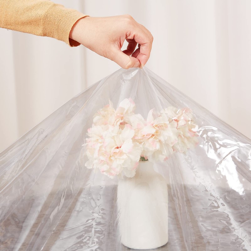 Clear Round Vinyl Fitted Tablecloth,Waterproof Oilcloth Heavy Duty Elasticized Table