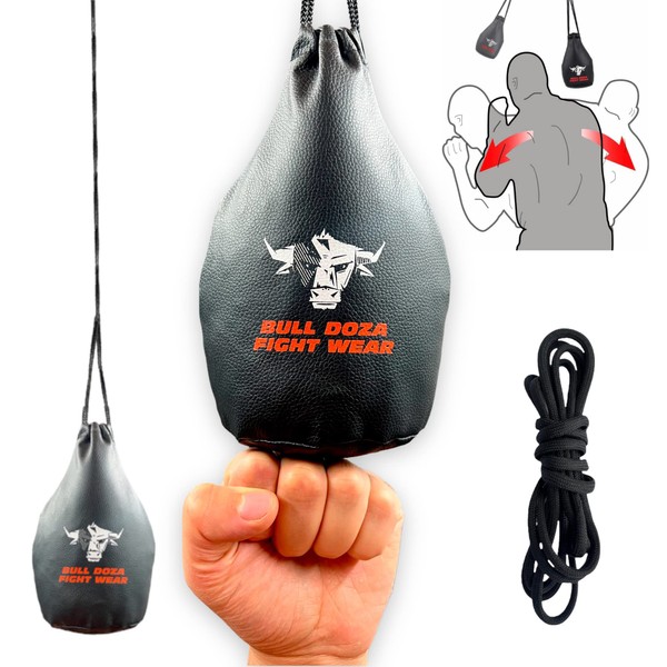 Bull Doza Fight Wear Slip Dodge Reaction Bag - Fist Width - 1kg When Filled - 2 Meter Hanging Rope Included - Boxing Punch Bag MMA - Black - No.1 Defence Bag (Not For Punching)
