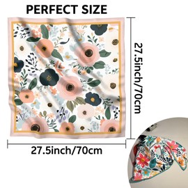 Deokke 2PC Scarf Silk Feeling Square Satin Headwear Hair Scarf Wrap 27.5 Inches Bandana Trendy Aesthetic Cute Decoration for Women Girls-Red Flower
