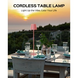 JACKYLED Cordless Table Lamps Rechargeable, 3 Adjustable Height, 5000mAh Battery Operated, 3 Colors Smooth Dimming, Portable LED Waterproof Table Lamp for Dining, Bedroom, Outdoor (2 Pack-Girly Pink)