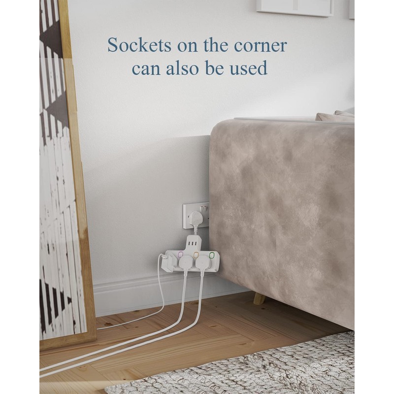 Mscien Multi Plug Extension 3 Way 3 USB with Flexible