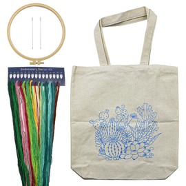 Namvo Canvas Tote Bag Embroidery Kit, Embroidery Kit for Beginners with Pattern and Instructions, Includes Floral Embroidery Bag, Embroidery Hoop, Colorful Threads and Tools for DIY Art, Crafts