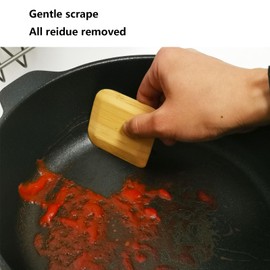 Bamboo Pan Scraper Tool (Pack of 6), Size 2.8" x 2.4" Eco-Friendly Pot Scraper,Clean Pans, Dishes, Bowls, and Plates, Removes Food Effectively Without Scratching