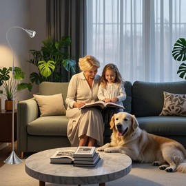 HomeFocus - LED Floor Lamp,Standing Lamp for Reading,Eye-Caring,Stepless Dimming,Floor Lamp for Living Room,Bedroom,LED 5W,Energy Efficient Super Bright (Satin Nickel)