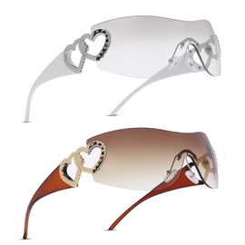 Pro Acme Wrap Around Rimless Sunglasses for Women Men Oversized Fashion Futuristic Sun Glasses Flat Top Shield 2000S Trendy(White/Sliver+Brown/Gradient Brown)