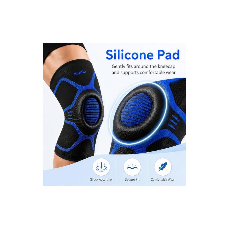 kunli Knee Support Sleeves With Side Stabilisers, 1 Pack，Black：M