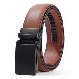 MONOPA Boys Dress Ratchet Belt - Kid Leather Belt with Metal Buckle for Youth Teen Boys(Brown, Black Buckle, 90cm)