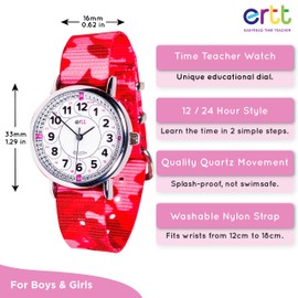 EasyRead Time Teacher Analog Watch for Kids, Fun and Easy to Learn, with 33mm Alloy Case and Nylon Strap, Includes Battery