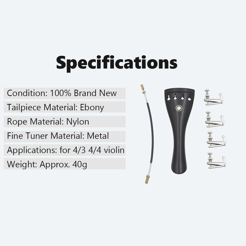 3 in 1 Ebony Tailpiece with Rope Fine Tuners Kits