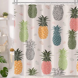 Umpoo Pineapple Shower Curtain Colorful Tropical Pineapple Fruit Plants Leaves Pattern Shower Curtain 69x70 Inch Durable Waterproof Polyester Fabric for Bathroom Decor with Hooks